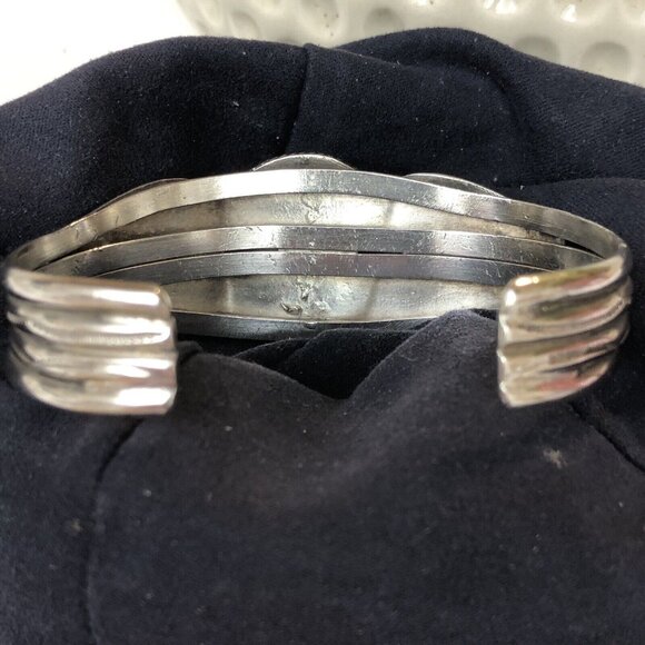 VINTAGE NAVAJO SILVER 3 TURQUOISE CUFF BRACELET - Picture 4 of 16